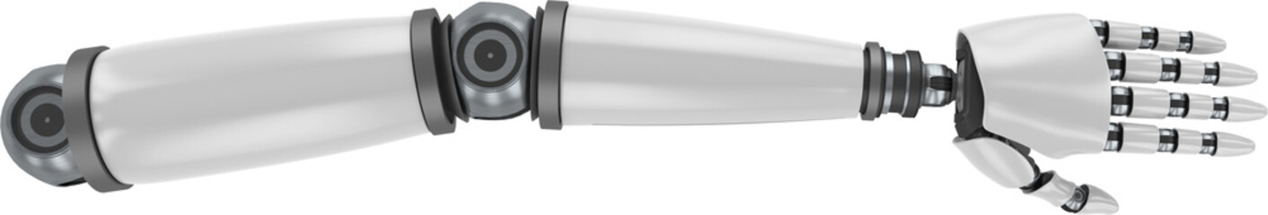 Robotic hand against white background