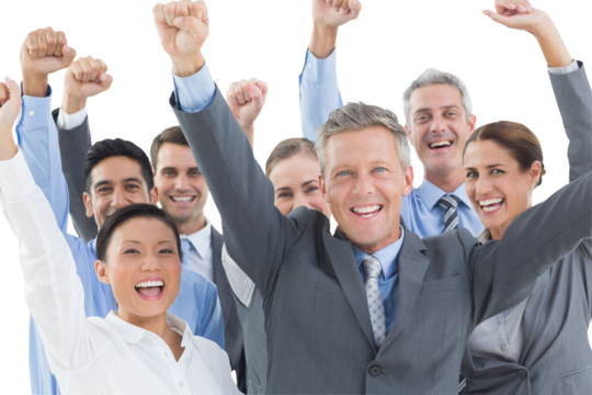 Business people cheering in office