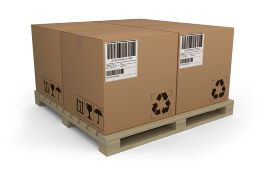 Cardboard boxes arranged on wooden pallet