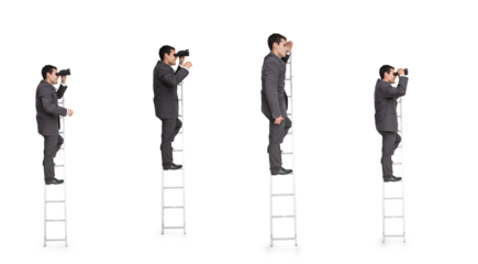 Multiple image of businessman on ladder
