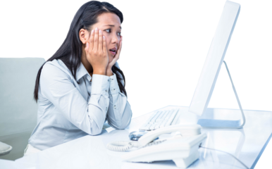 Exhausted businesswoman with hands on face