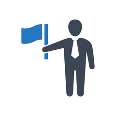Businessman holding a flag vector icon