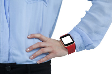 Midsection of businesswoman wearing smartwatch