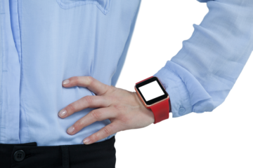 Midsection of businesswoman wearing smartwatch