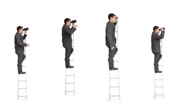 Multiple image of businessman on ladder