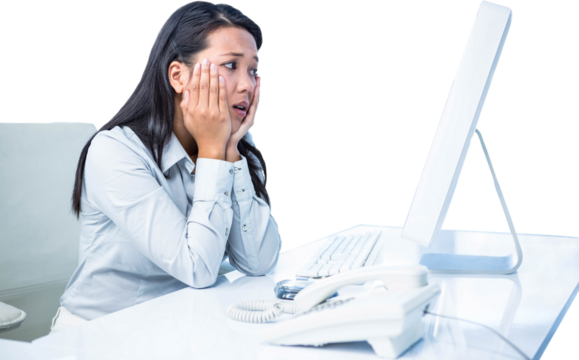 Exhausted businesswoman with hands on face