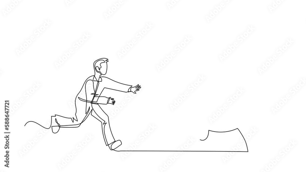 Poster self drawing animation of single one line draw businessman run chasing try to catch high performance
