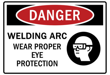 Welding hazard sign and labels welding arc, wear eye protection