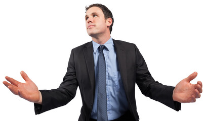 Businessman posing with arms out