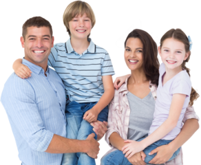 Happy parents carrying children over white background