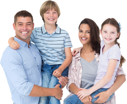 Happy parents carrying children over white background
