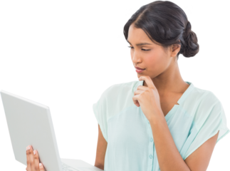 Thoughtful businesswoman using laptop