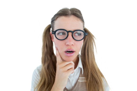 Female geeky hipster looking confused 