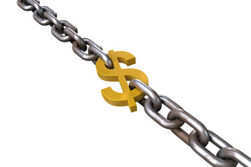 Fototapeta premium 3d image of metallic chains linked to dollar sign