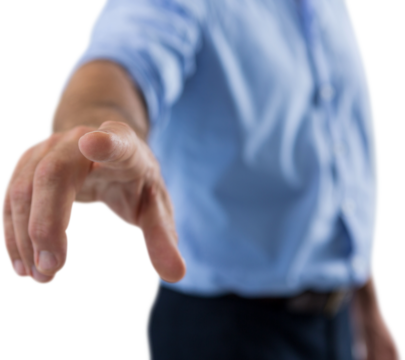 Male executive pressing an invisible virtual screen