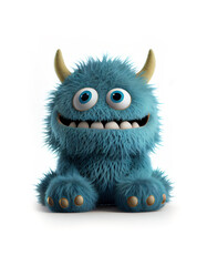 Happy and furry little monster on white background