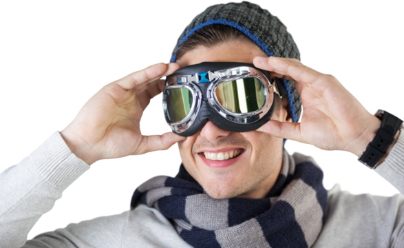 Smiling man wearing aviator goggles - Powered by Adobe