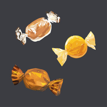 Wrapped butterscotch candies. Hand drawn watercolor vector illustration