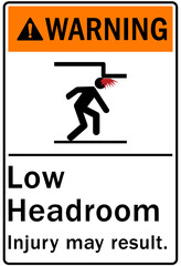 Watch your head warning sign and labels low headroom, injury may result