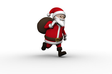 Cartoon santa running with sack