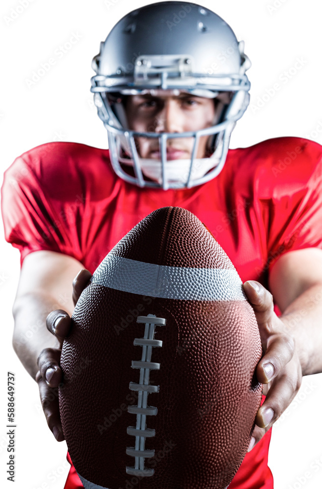 Sticker Portrait of sportsman showing American football