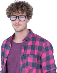Handsome man wearing geek glasses over white background