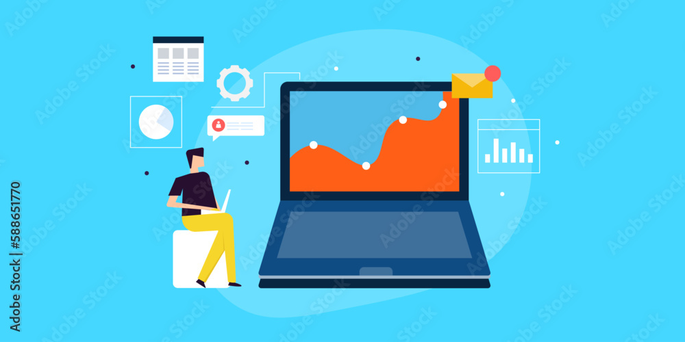 Wall mural a businessman with laptop use data analytics to gain insights into customer behaviour, market trends