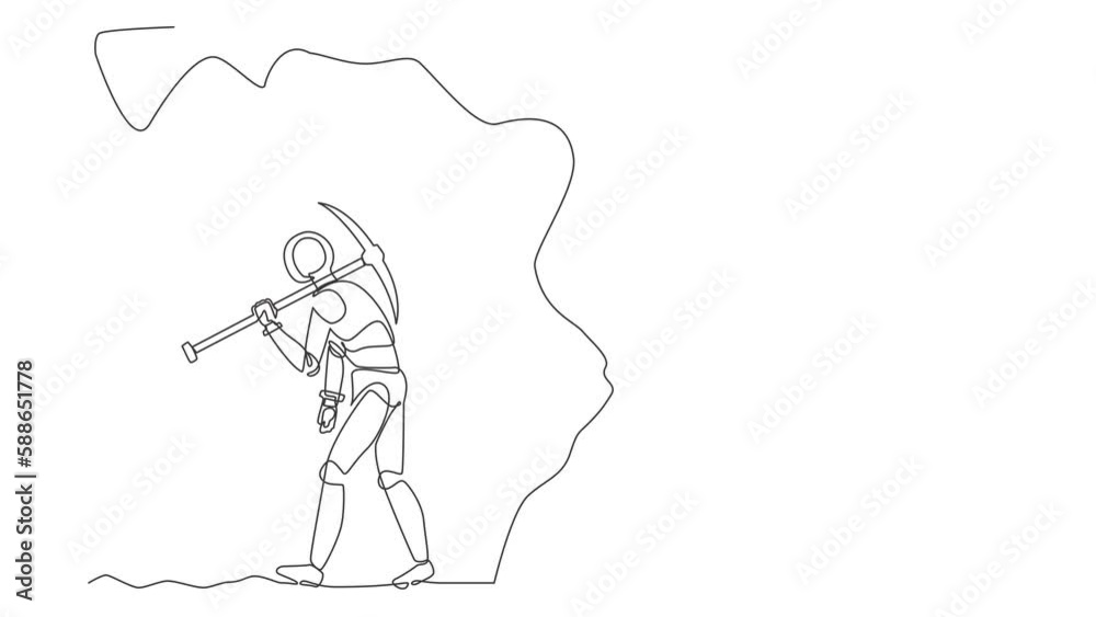 Aufkleber animated self drawing of continuous one line draw robot gives up digging not knowing treasure chest 
