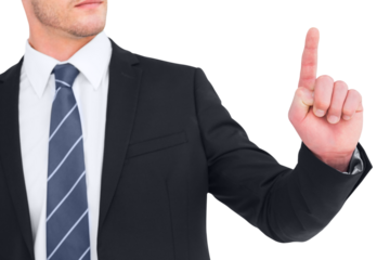 Unsmiling businessman pointing his finger