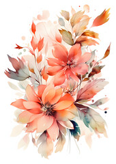 Fototapeta premium Watercolor Bouquet of Mixed Flowers Isolation on white background