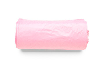 Obraz premium Pink roll of garbage bag isolated on white background