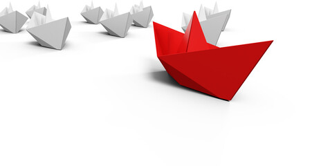 Red and white paper boats made of origami