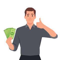 Illustration of a Man Flashing a Thumbs Up While Holding Dollar Bills