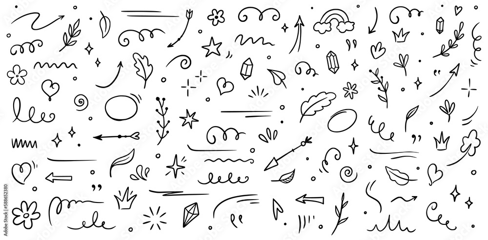 Wall mural sketch element line set. abstract nature element decoration graphic icon set. sketch hand drawn line - Wall murals