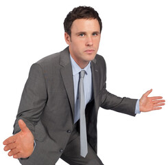 Businessman posing with hands out