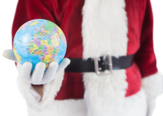 Santa has a globe in his hand