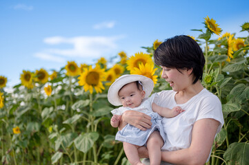 親子と向日葵