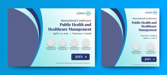 Medical Health Conference live webinar banner invitation and social media post template. Healthcare webinar invitation design.