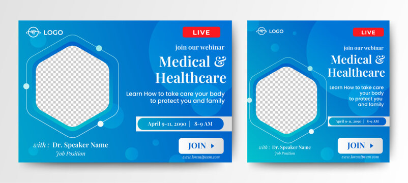 Medical Health Conference Live Webinar Banner Invitation And Social Media Post Template. Healthcare Webinar Invitation Design.