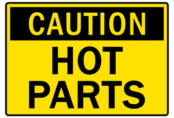 Hot warning sign and labels hot parts