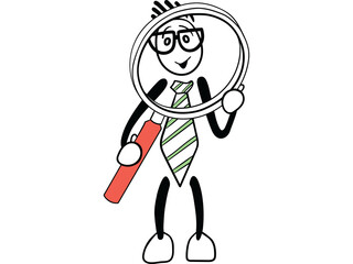 Male cartoon holding magnifying glass