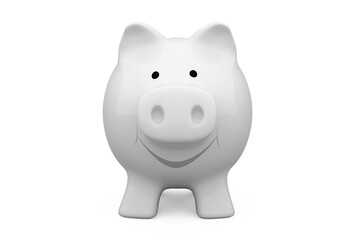 Smiling piggy bank on white background