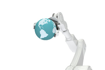 Digitally generated image of robot holding globe