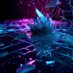 Glass shatters under the neon lights with Generative AI