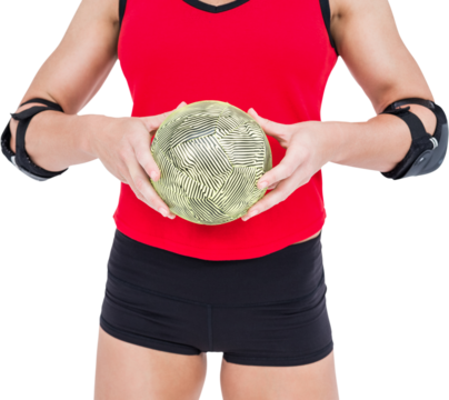 Female athlete with elbow pad holding handball - Powered by Adobe
