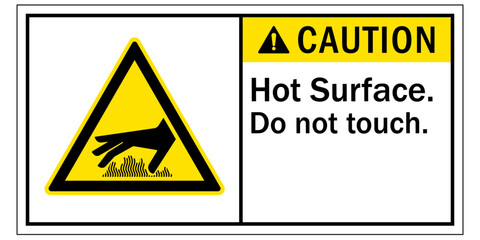 Obraz premium Hot warning sign and labels hot surface do not touch