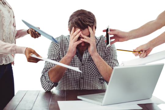 Businessman stressed out at work