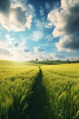 Obraz premium Rural landscape with wheat field. Generative AI