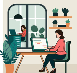 Female entrepreneurs are having online meetings illustration in doodle style