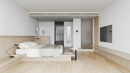 Interior design modern Bedroom,daylight from window. 3D illustration
